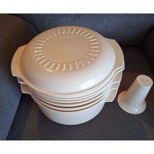 Vintage Tupperware Stack Microwave almond Cooker Set 3 qt 7 Pieces